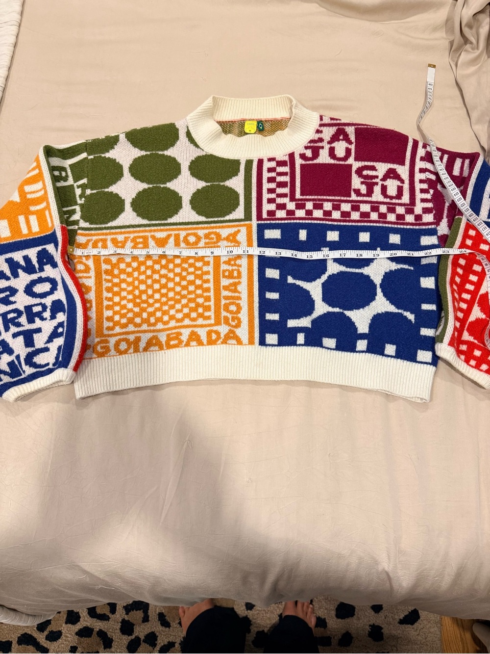 FARM Rio Multicolor Patchwork Crewneck Sweater - Green Blue Pink Orange Cream - Picture 9 of 14